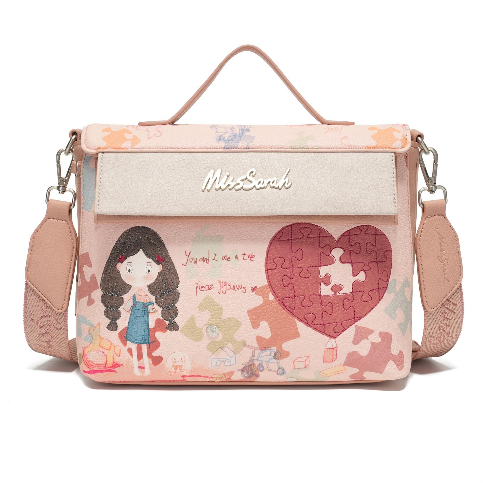 Bolsa de Mano y Bandolera MissSarah MissBag, Diseño Solapa con Múltiples Compartimentos, Impermeable, PU Premium, 19x10x25cm
